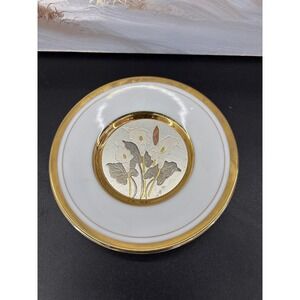 Art of Chokin Calla Lily Fine Porcelain Plate 24K Gold Trim Made in Japan 6.5"